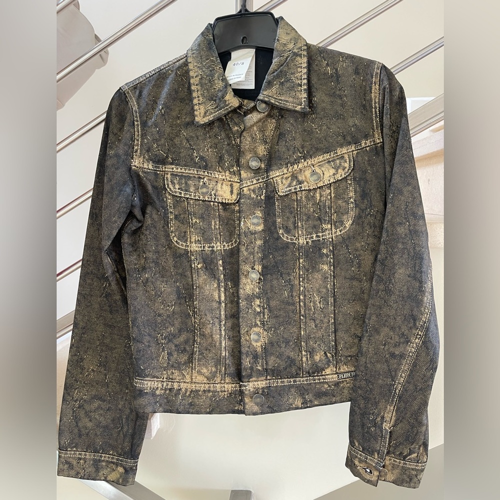 Vintage Plein Sud 90’s Distressed Black brown gold colored Denim Jacket